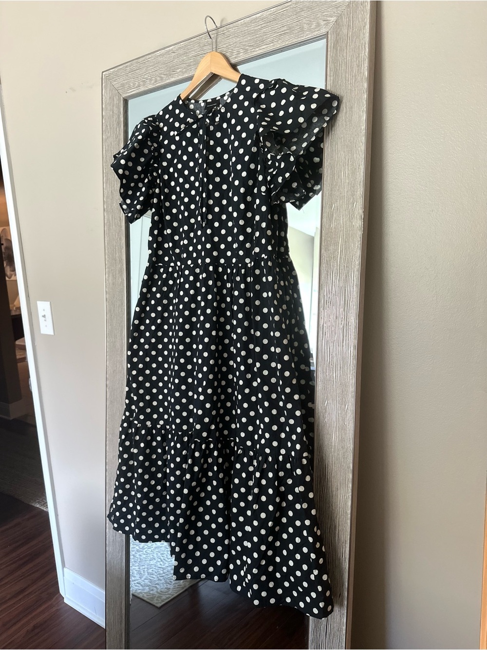 Who What Wear Black And White Polka Dot 100% Cotton Tiered Midi Dress Medium